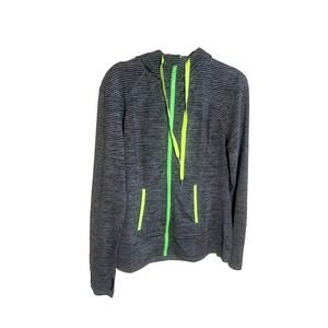 LUKKA Women's Medium Active Black Gray Stripe Full Zip Hoodie Jacket Neon Accent